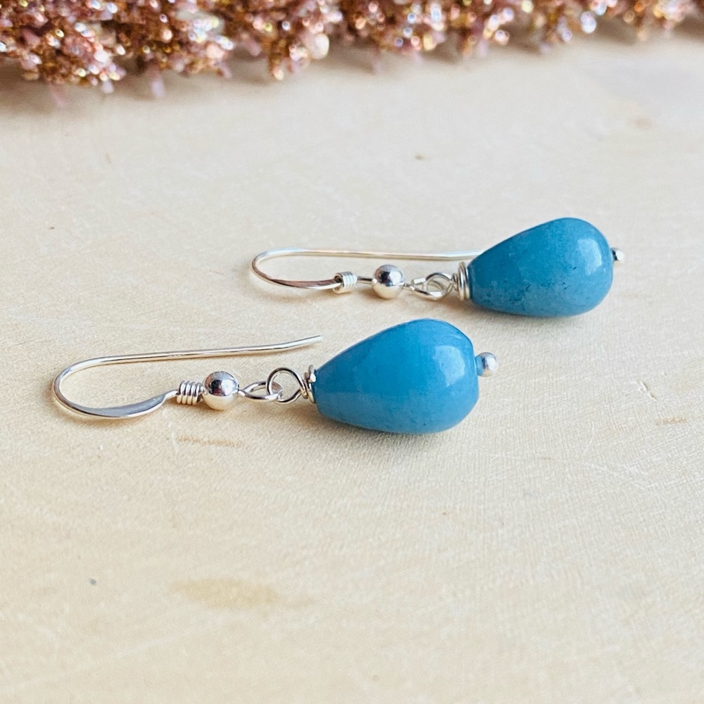 Aquamarine Gems Sterling Silver Dangle Earrings